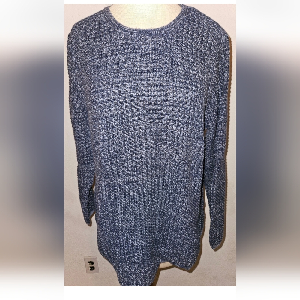 JEANNE PIERRE Women's XL Textured Blue Crewneck Sweater Knit 100% Cotton Dark